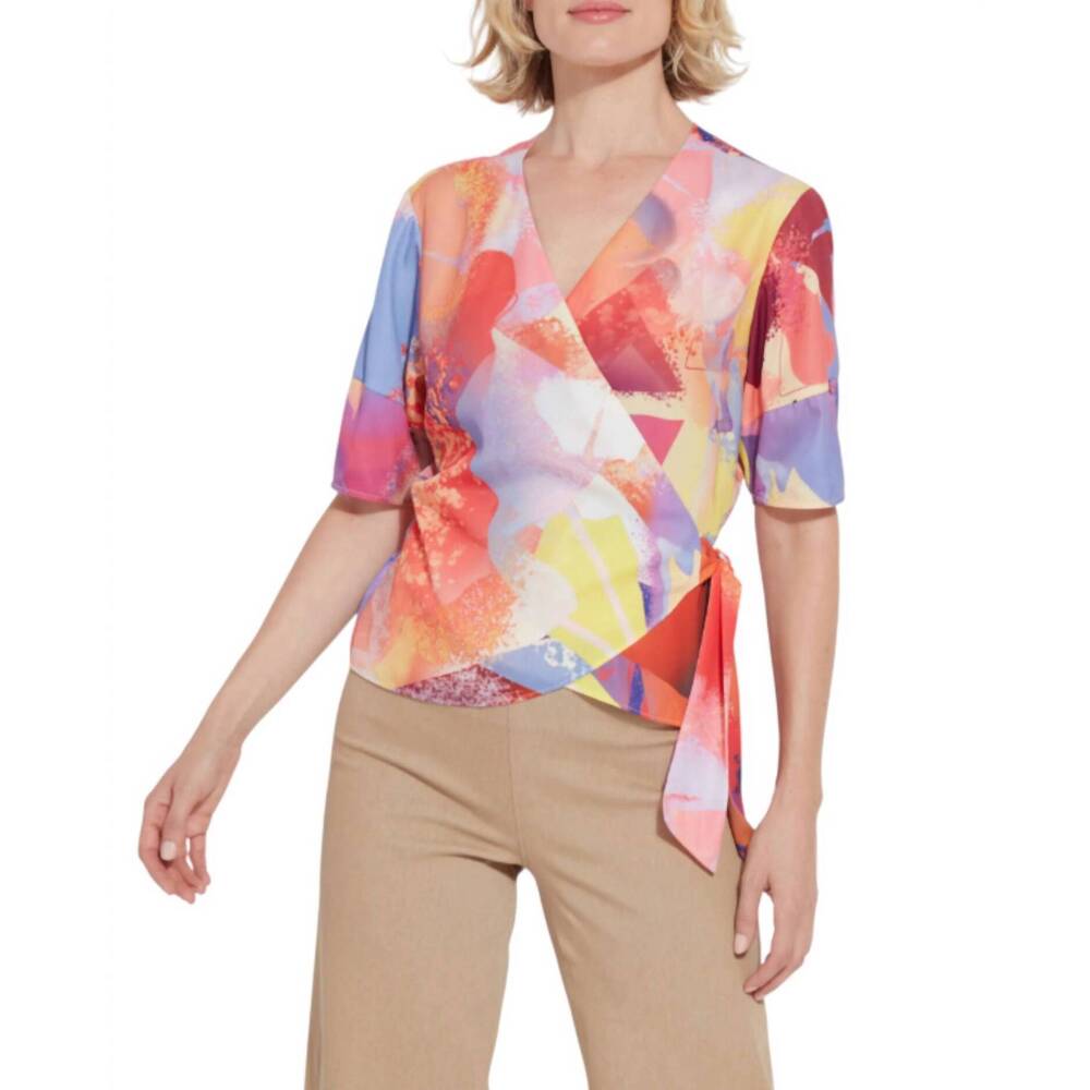NEW LYSSE front tie wrap top in multi